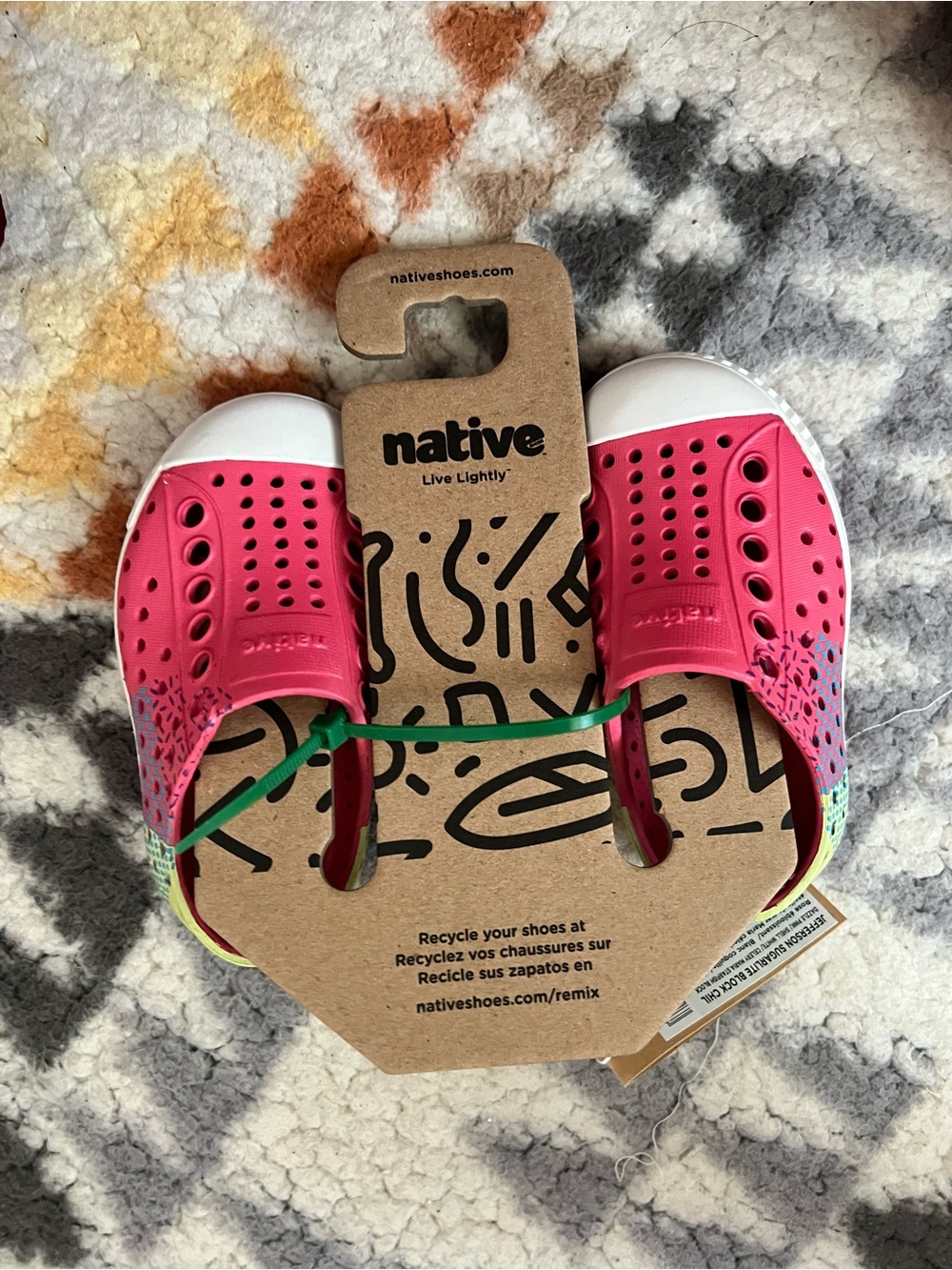 Native Kids Slip-On Sandals in Pink and White with Multi Accent